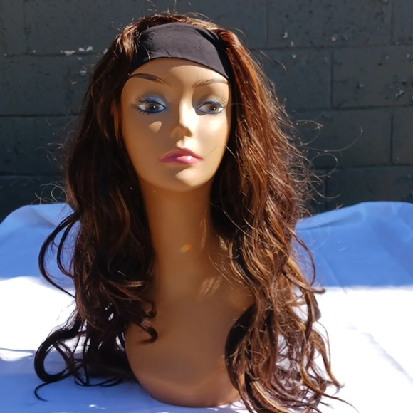 NWOT Long layered wig with interchangeable cloth headband. Light and dark brown - Picture 1 of 8